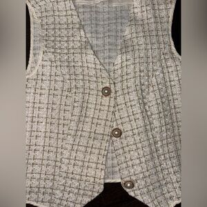SHEIN Cream Tweed Vest with Button Detail